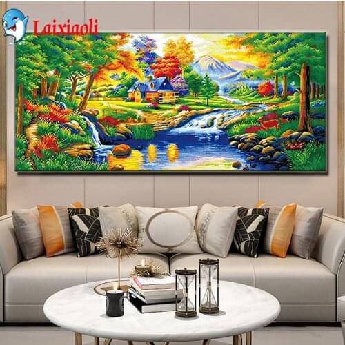 Large DIY Diamond Painting rural Lodge Diamond Embroidery sprint lake Tree Handicrafts Cross stitch Home Decoration handmade art