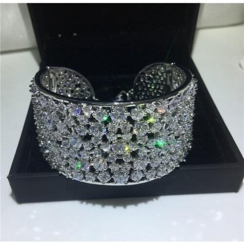 Vecalon Unique cubic zirconia Engagement Bangle cuff White Gold Filled Bracelet bangle for womens Wedding accessaries Gift