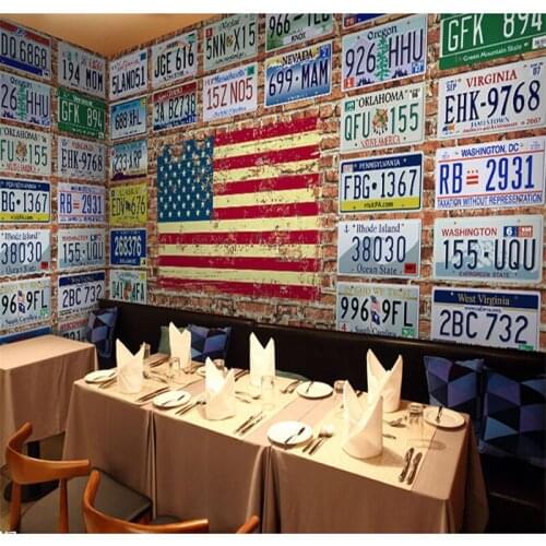 Custom vintage 3D wallpaper nostalgia plate sign cafe restaurant school KTV hotel 3D wallpaper murals