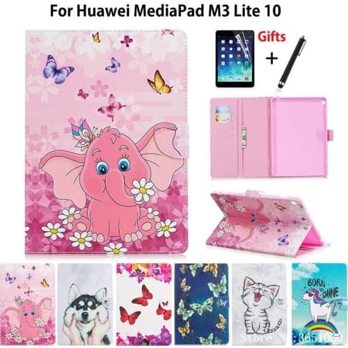 Case For Huawei MediaPad M3 Lite 10 10.1" BAH-L09 BAH-W09 BAH-AL00 Cover Funda Tablet Butterfly Painted Stand Shell+Stylus+film