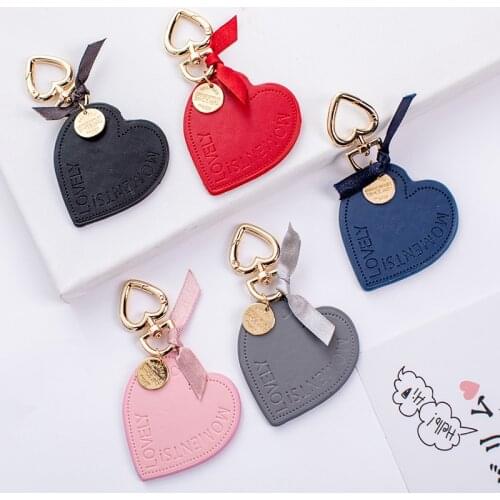 CHUNOU Chic Korean Heart Love Leather Keychain Metal Gold-Color Love Bow Key ring Bag Pendant Accessories For Women llaveros