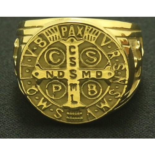 CSPB CSSML NDSMD Unisex 316L Stainless Steel Catholic Church Saint Benedict of Nursia Ring