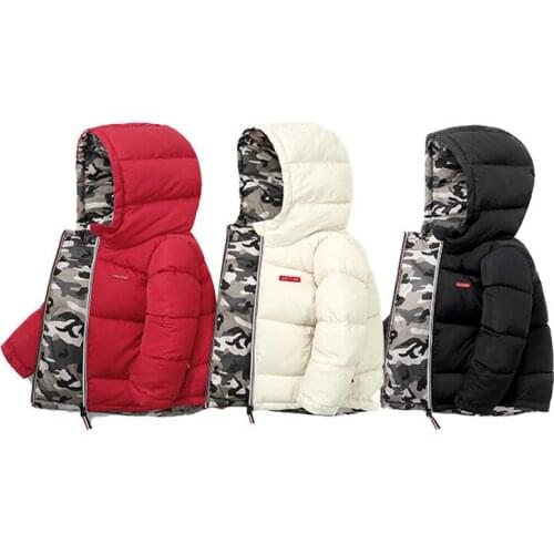 Childrens Down Jacket Cotton-Padded Clothes Camouflage Winter Warm Thicken Kids Boys Down Coats Hooded Zipper Coat Clothing