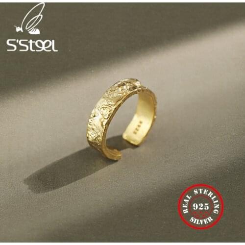 SSTEEL 925 Sterling Silver Rings For Women Men Gold Foil Couple Ring Gift For Girlfriend Ladies Anillos De Pareja Fine Jewelry