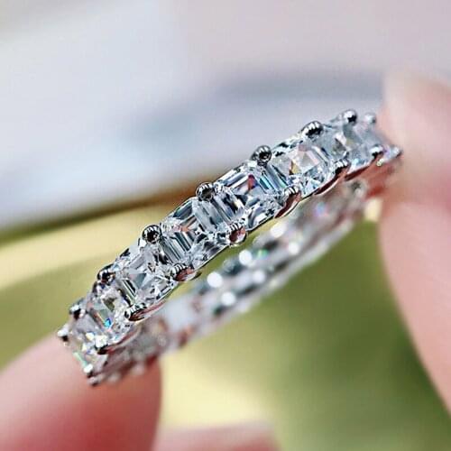 925 Sterling Silver Ring Luxury Brand 3mm Square Cut Full Row Diamonds Rings For Women Wedding Engagement Party Fine Jewelry
