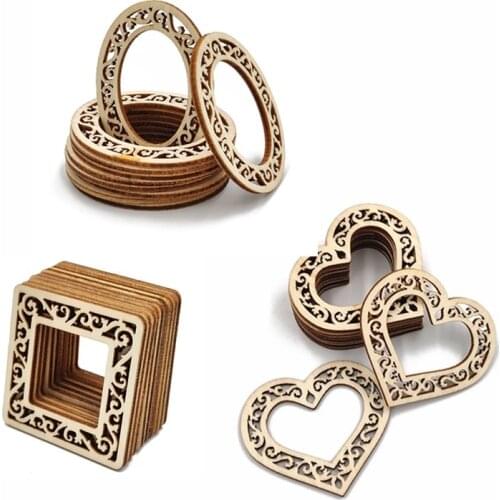 10PCS Wood Shaped Heart Oval Slices Square Blank Wood Natural Slices Wooden Squares Cutouts for DIY Crafts Painting