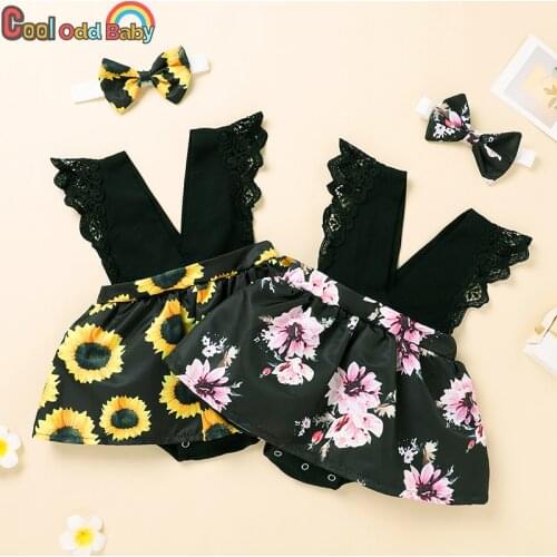 Summer Fashion Newborn Baby Girl Clothes Set V-Neck Lace Ruffle Floral Romper Infant Jumpsuit Headband 2Pcs Cute New born Outfit