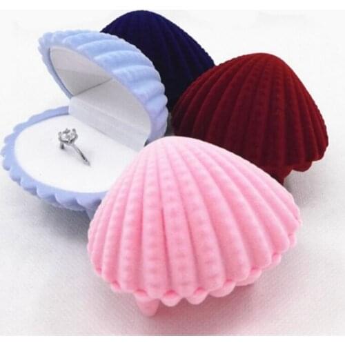 Lovely Shell Shape Earrings Ring Velvet Gift Display Box Jewellery Necklace Gift For Wedding