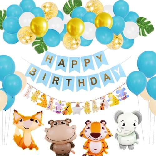 Lovely Animals Jungle Party Happy Birthday Decorations Children Safari Birthday Party Forest Theme Banner Balloon Set Decoration