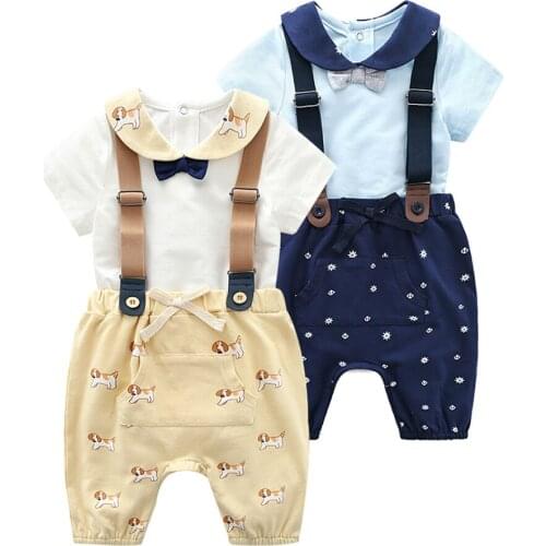 Cute Infant Newborn Baby Boy Girl Clothes set Soft Solid T-shirt Overalls romper + Cartoon Shorts Outfits Clothes Baby Clothing
