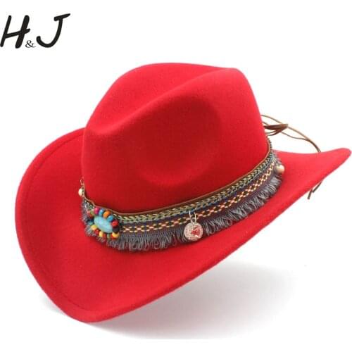Fashion Child Wool Hollow Western Cowboy Hat Tassel Belt Kids Girl Jazz Cowgirl Sombrero Cap Size 52-54CM For 4-8 Years