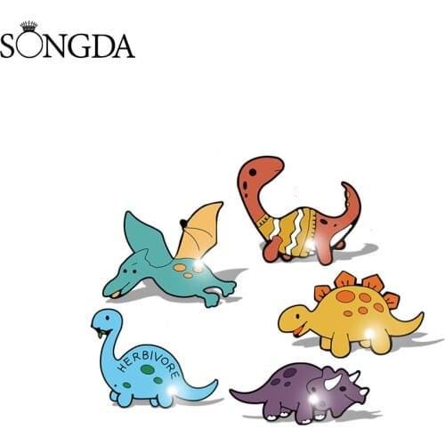 Cartoon Dinosaur Stegosaurus Pterosauria Enamel Pins Triceratops Jurassic Dinosaur Brooches for Kids Friends Favorite Gift