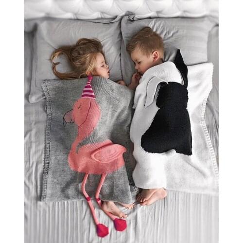 Lovely Cartoon Elegant Flamingo Baby Knitted Blanket Delicate Newborn Infant Sleeping Blanket Spring Warm Swaddle Photograph