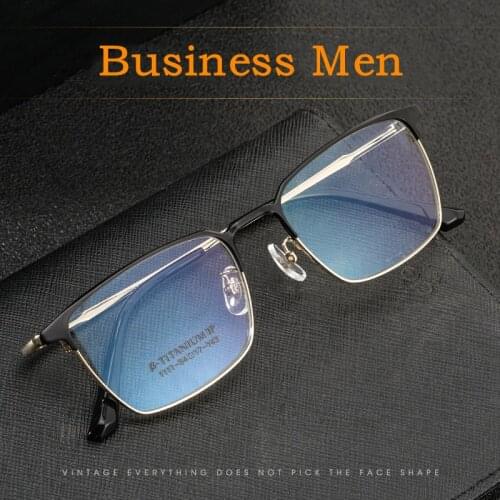 YIMARUILI Mens Titanium Alloy Frame Retro Square Anti-Blue Computer Glasses Frame Business Myopia Optical Glasses Frame 01-1111