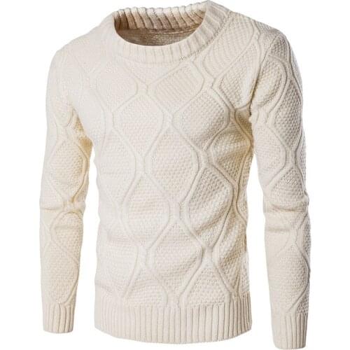 Autumn and winter mens casual pullover sweater, thick warm youth round neck solid color slim knit bottoming shirt