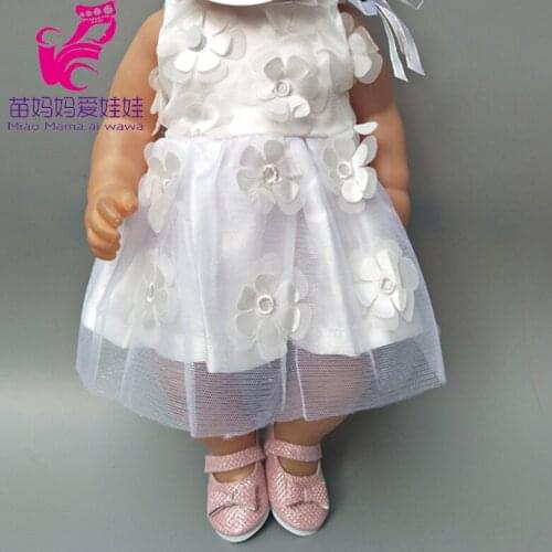 White doll dress for 43cm baby doll accessory for children play toys 18 inch girl doll dress