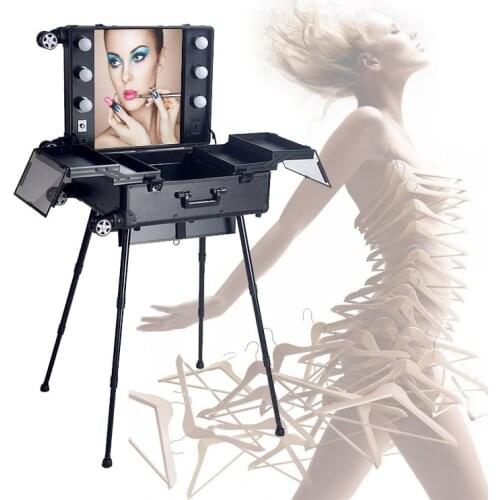 Popular Aluminum makeup station with lights, make up case, professional hairdressing makeup beauty trolley case