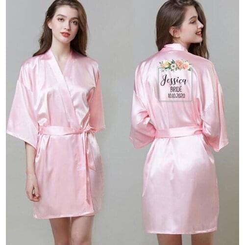 Casual Satin Women Nightwear Bride Bridesmaid Wedding Robe Kimono Bathrobe Gown Nightgown