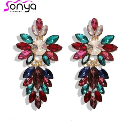 Alloy Color Full Rhinestone Earrings Fashion Jewelry Personality Creative Handmade Earrings Accessories for Women ET1425