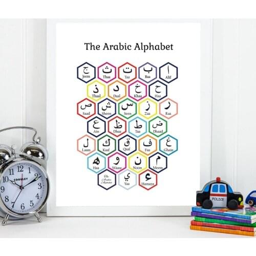 Hexagon Arabic Alphabet Transliteration Nordic Home Decor Canvas HD Prints Poster Painting Living Room Wall Art Modular Picture