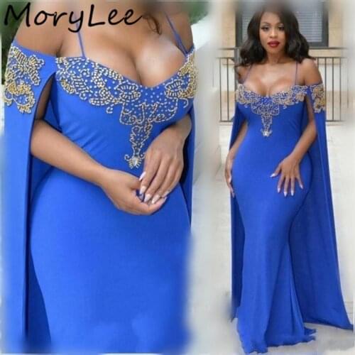 Blue Evening Dresses V-Neck Long Mermaid Spandex Crystal Beaded Evening Dresses With Zipper Back vestidos de fiesta de noche