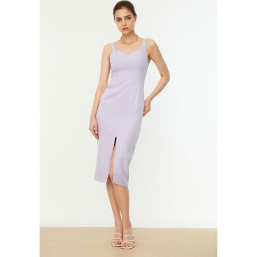 Lilac Slits Dress TWOSS19BB0216 Polyester Solid Color Bodycon Sleeveless Woven Classic Purple