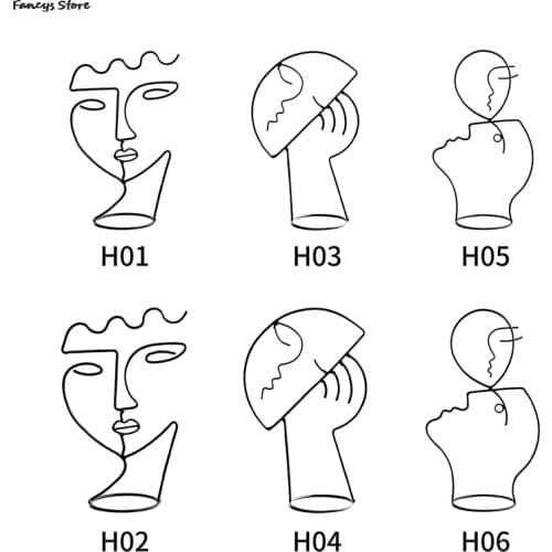 Modern Decorative Figure Metal Face Art Black Iron Design Statue Abstract Decoration For Home Human Face Art Nordic Ornaments