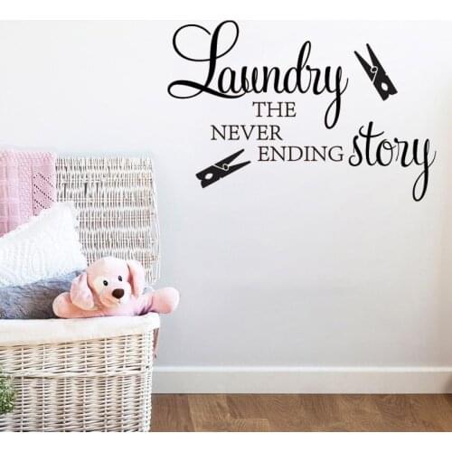 Laundry Room Wall Sticker Laundry The Never Ending Story Clothespin Wall Decals Laundry Washroom Art Murals Decoration Wallpaper