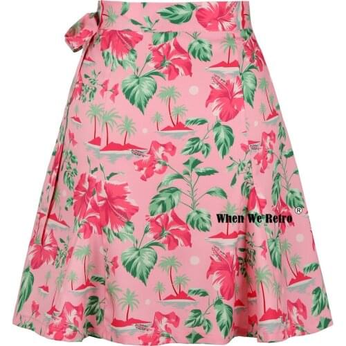 Plus Size Botanical Pattern Women Pink Skirt SS0015 Wrap Style Lace Up Tropical Perfect Travel Casual Summer Mini Skirt