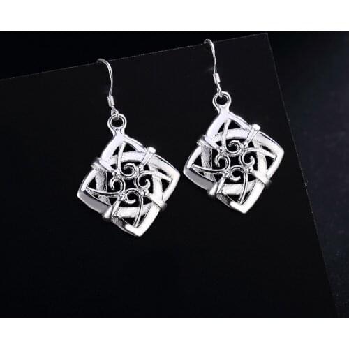 Charms fine 925 Sterling Silver Exquisite Round Carved square Earrings for Women fashion Jewelry Christmas Gifts wedding party
