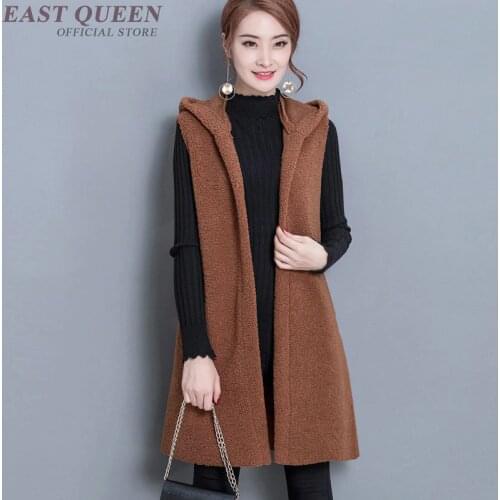 Women vest thick autumn winter open stitch waistcoat women long bodycon hooded sleeveless vest jacket women outwear DD390 F