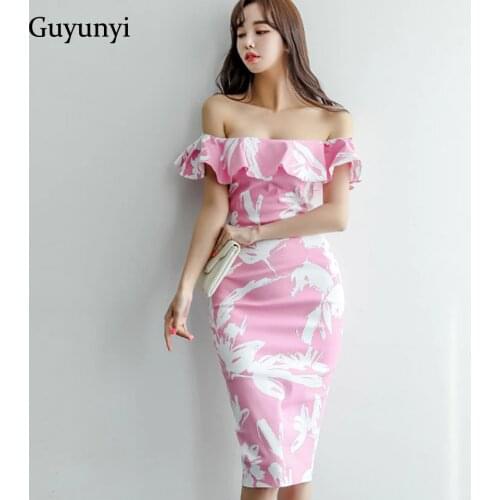 Small Sexy Office Lady Dress 2019 Summer Elegant Off the Shoulder Slash Neck Ruffles Sleeveless High Waist Slim Pencil Dress