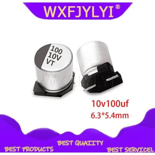 10PCS Electrolytic capacitor 10v100uf 6.3*5.4mm SMD aluminum electrolytic capacitor 100uf 10v