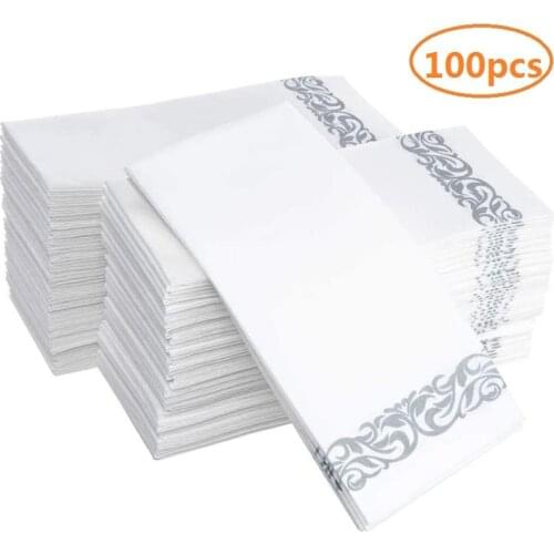 100pcs Luxury Disposable Guest Towels Wedding Party Hand Towel Durable Decorative Bathroom Hand Napkins Gold Silver White Tissue