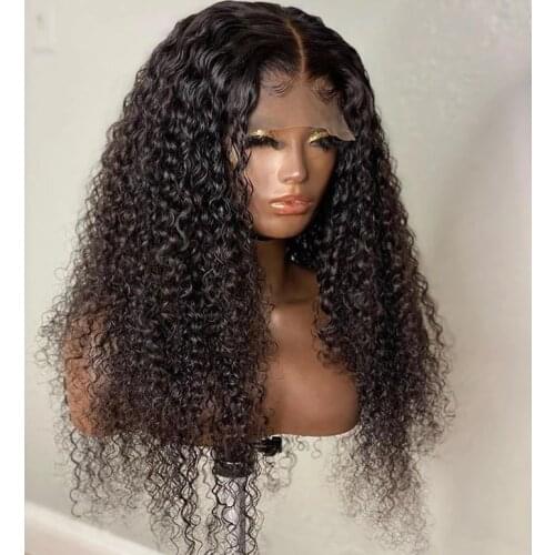 180% Density 26 Inch Long Kinky Curly Synthetic Wigs Natural Black Lace Front Wig For Women Babyhair Preplucked Daily Cosplay