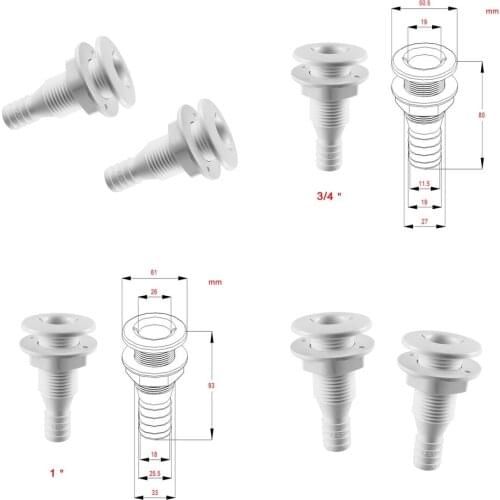 2Pcs 3/4" + 2Pcs 1" Thru-Hull Bilge Pump Hose Fitting Connector for Boat