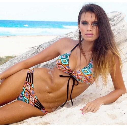 2020 Summer Female Swimwear Retro Bikini Beach Woman Brazilian Thong Bathing Suits Cobweb Back Bandage Swimsuit Drop Shipping