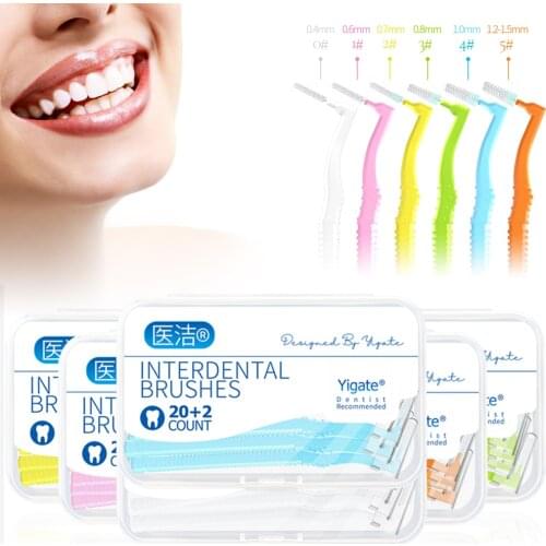 22pcs Interdental Brush Teeth Interdental Cleaning And Textured Non-slip Handle Easy Operate Brace Cleaning Brush Protective Cap