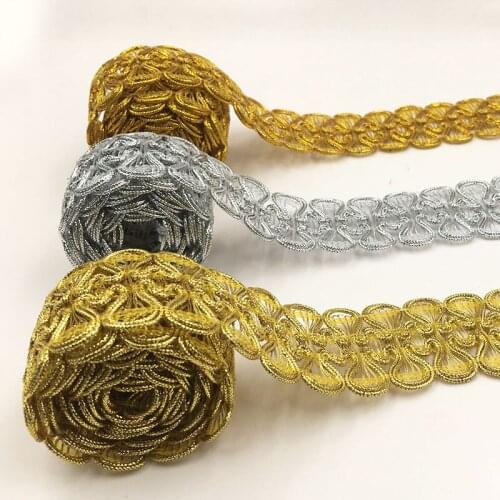 4M/lot 3.5cm wide New hollow gold and silver silk double-sided edging butterfly lace performance clothing decoration lace A12