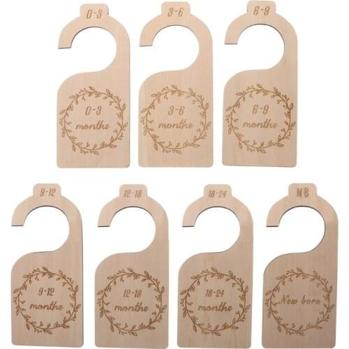 7 Pcs Baby Closet Size Divider Wooden Baby Closet Organizers from Newborn Infant to 24 Months for Home Nursery Baby Clothes