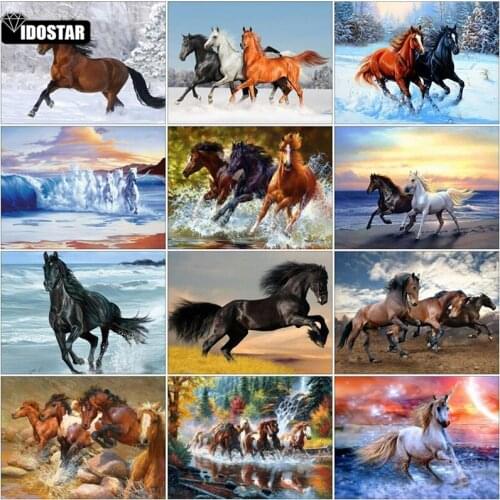 IOOSTAR 5D DIY diamond embroidery Animal Horse diamond painting Cross Stitch full square Rhinestone mosaic decoration gift