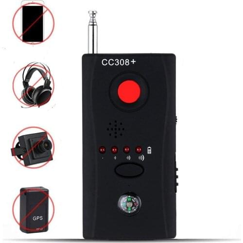 Jayzod CC308 Anti-Spy Signal Detector Hidden Camera Laser Lens GSM Device Finder - Mute Vibration + Beep + LED Indicator Black