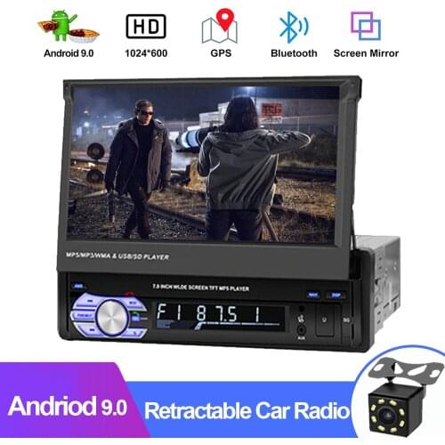 1 din Android 9.0 Retractable Car Radio Auto Multimedia MP5 Player 7'' Touch Screen Autoradio GPS Navigation Wifi Mirror Link