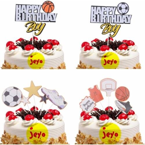 Basketball Football Set Cake Toppers Glitter DIY Cupcake Topper Cake Flags Kids Boys Birthday Wedding Bride Party Baking Decor