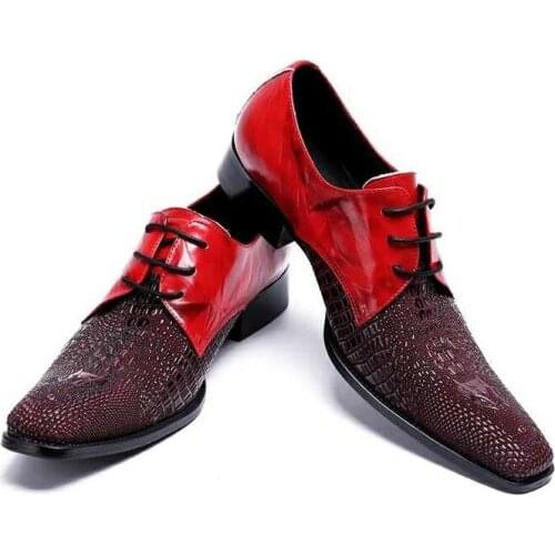 Ch.kwok Personality Youth New Square Scalp Shoes Wine Red Tie Single Shoes Leader Totem Embossed Banquet Nightclub Mens Shoe