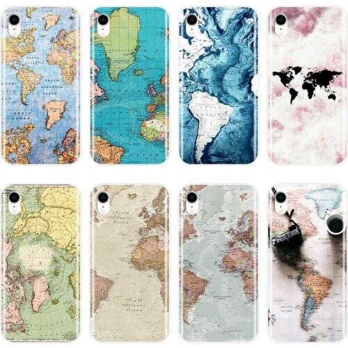 Phone Case For iPhone 6 S 6S 7 8 X XR XS Max World Map Pink Marble Blue Soft Silicone Back Cover For iPhone 6 S 6S 7 8 Plus Case