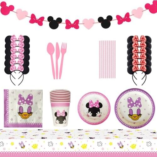 Disney Minnie Daisy Duck Theme Party Disposable Tableware Birthday Decoration Girl Baptism Suit Scene Decoration