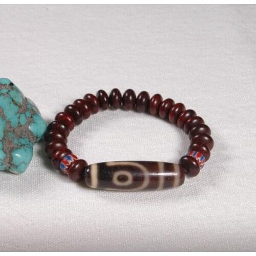 Desiger Tibetan Two-eye DZI Bracelet Redsandalwood two eyes DZI Beaded Bracelet Genuine DZI Bracelet High quality