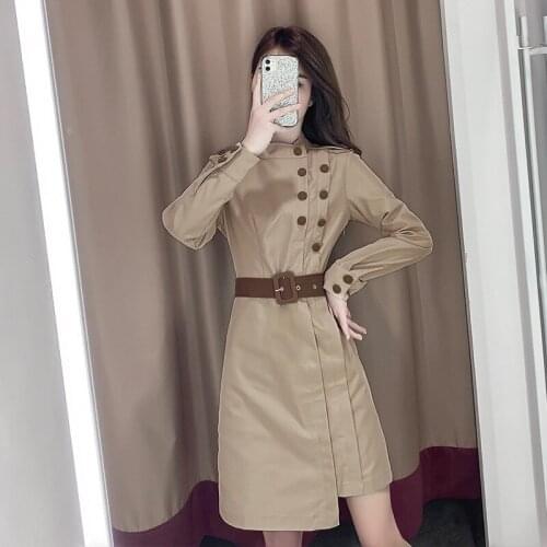 Elegant Dress 2020 New Autumn England Style OL Belt Waist Short Dress Vintage Button up Chic Plus Size Women Dress Vestidos