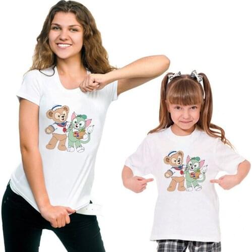 Family Look T-shirt Cartoon Disney Bear Duffy Gelatoni Printed Female Male Tshirt Harajuku Funny Girl Boy Kids T Shirt Tops Tee